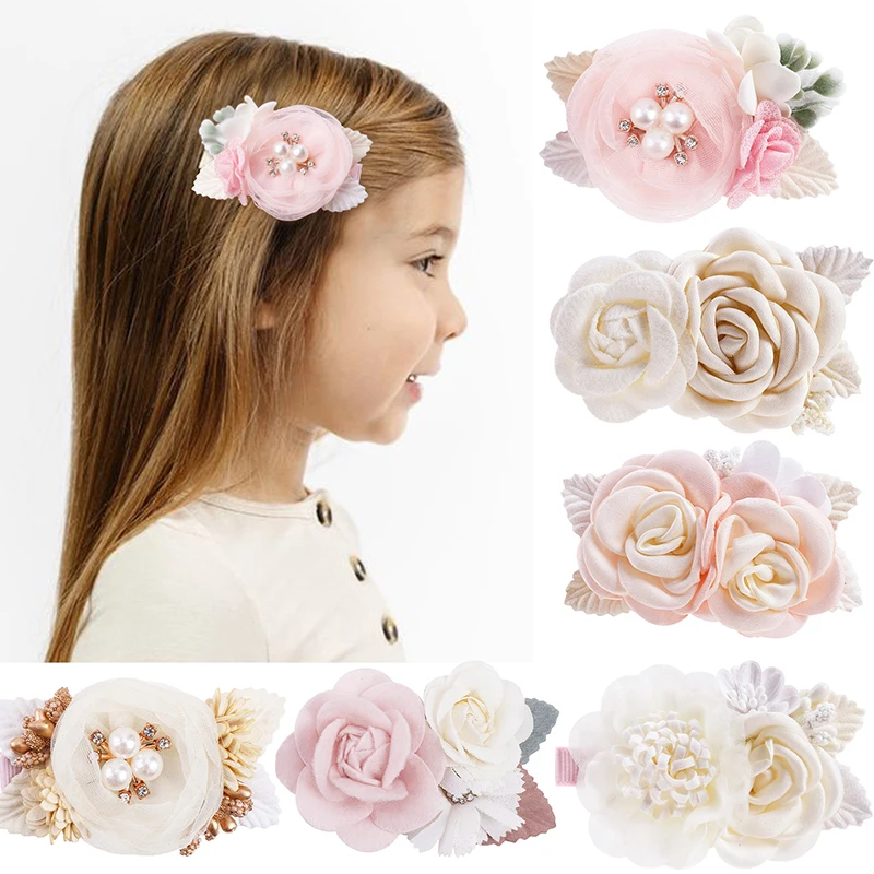 1or2or3pcs Spring Style Pink White Rose Flower Sweet Cute Beauty Baby Girl Headband Handmade New Hair Design Popular Fashion