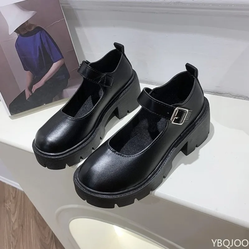 Women's Spring New High Heel Single Shoes with Round Head Thick Bottom Simple Comfortable Anti slip Wear resistant Shoes
