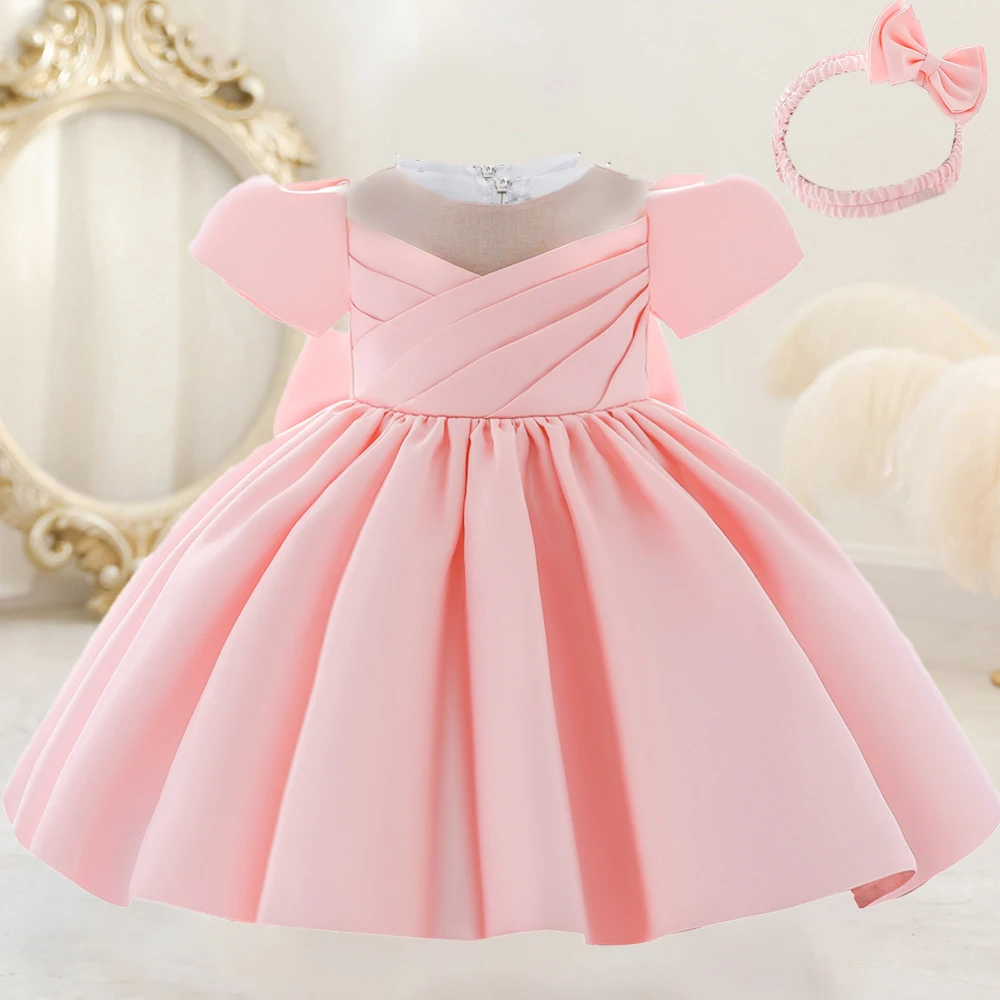 2pcs Toddler Bow Baptism Baby Girls Dress Newborn 1st Birthday Bridemaid Princess Girl Dresses First Communion Wedding Ball Gown