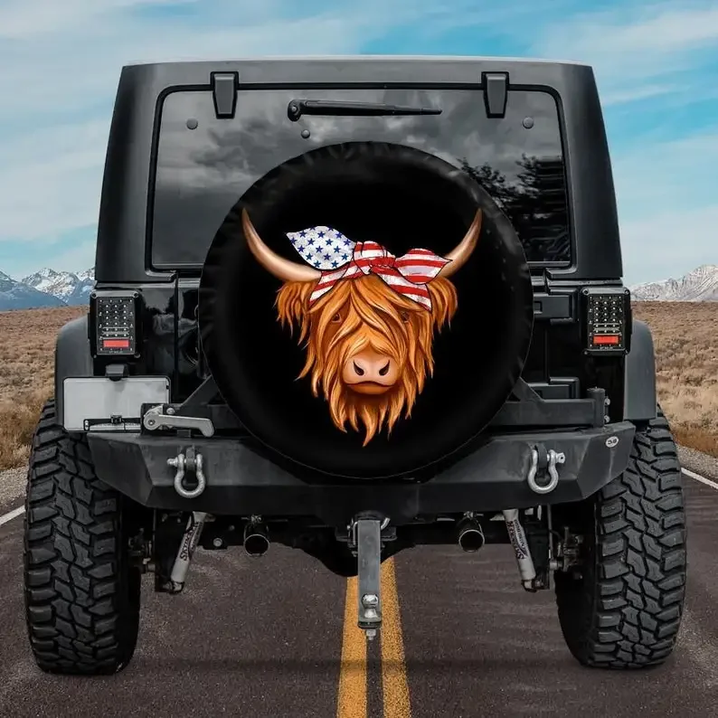 Highland Cow Spare Tire Cover, Spare Tire Cover compatible with Jeep, Bronco, Toyota, Backup camera hole, Highland cow tire cove