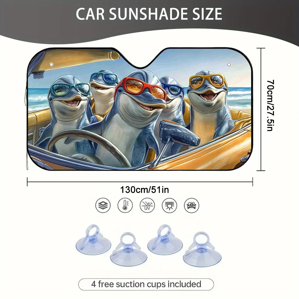 1pc Dolphin Road Trip Fun Car Sun Visor - UV Protection, Heat Reduction, 2D Flat Printing, Fit For All Vehicles, Perfect For Dai
