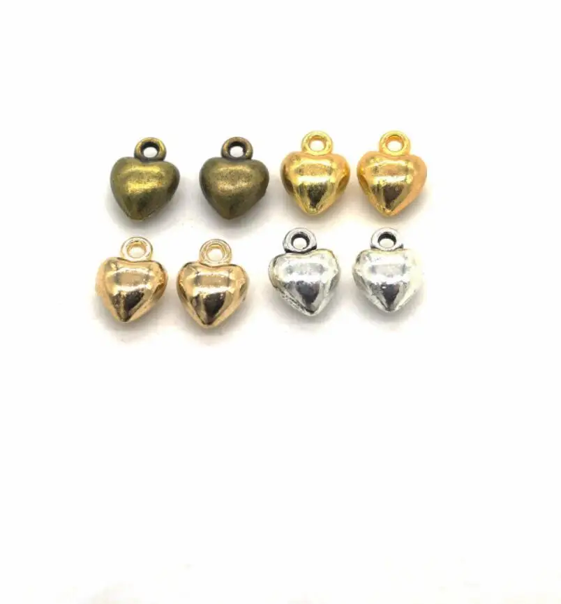 120pcs Charms Puffy Heart 10x7mm Handmade Craft Pendant Making fit,Vintage Tibetan Bronze Silver color,DIY For Bracelet F0403