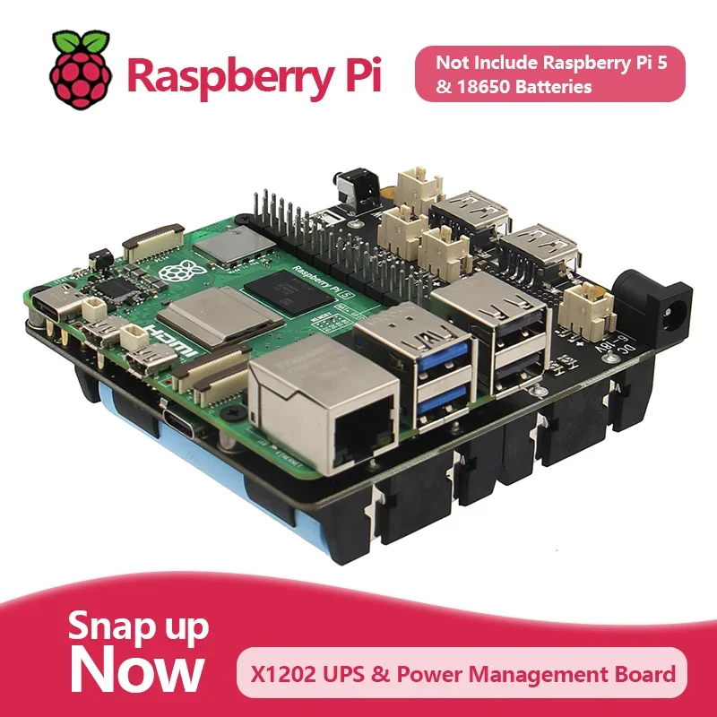 BoMaSGeekworm X1202 UPS & Power Management Board With 4 Cell 18650 Battery Holder For Raspberry Pi 5