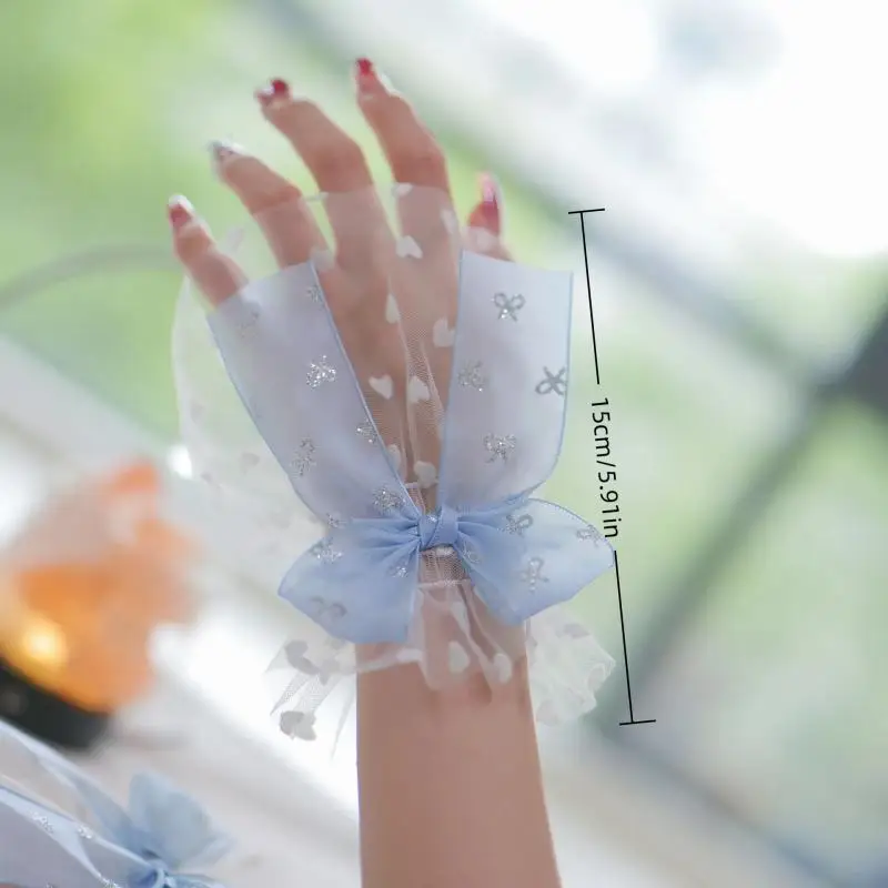 새로운 네일 아트 튤 사진 촬영용 리본 장갑 가짜 주름 커프스 매니큐어 사진 소품 네일 팁 디스플레이 슬리브 패션 액세서리