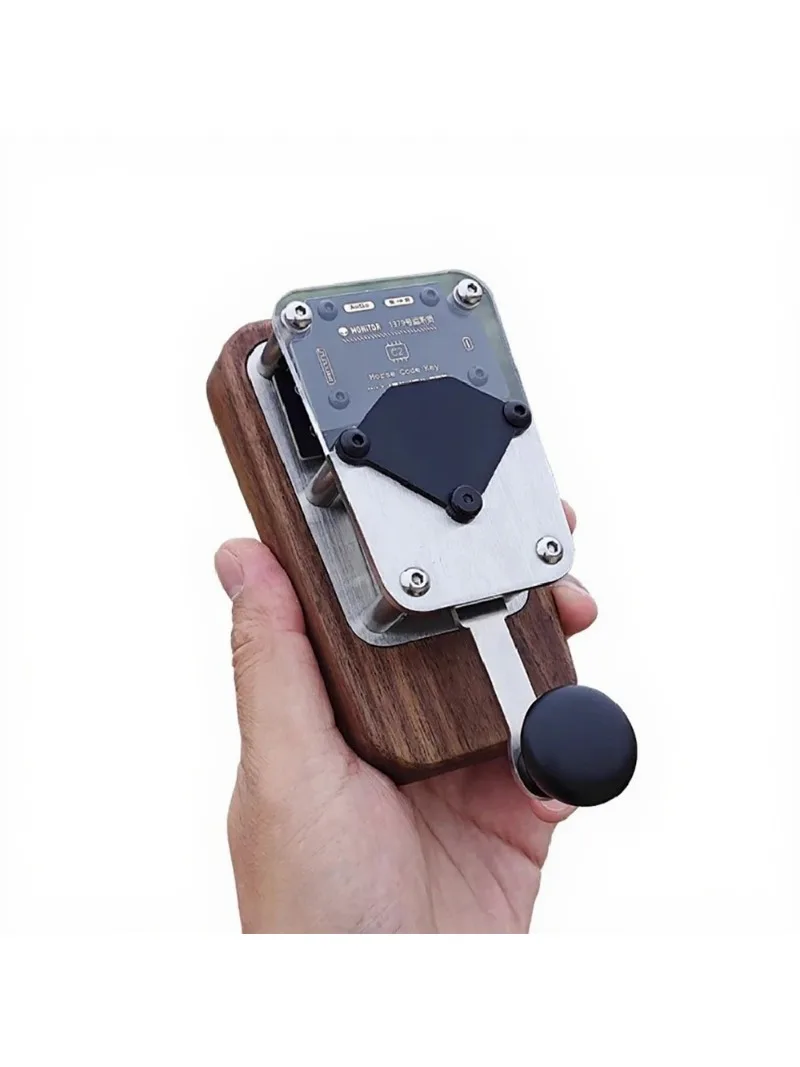Vintage Morse Code Telegraph Key, Black Walnut & Stainless Steel CW Paddle with Sound and Light Module, Ergonomic Design