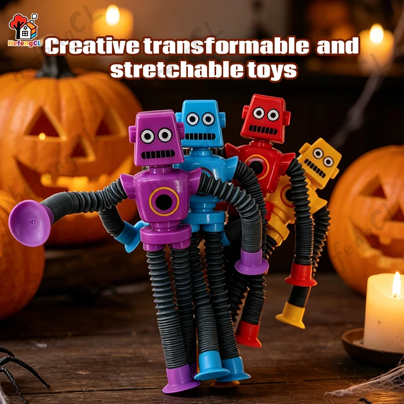 Telescopic Suction Cup Robot, Bendable Transformable Stretch Tube Stress Relief Sensory Toy, Desktop Decompression Gift for Kids