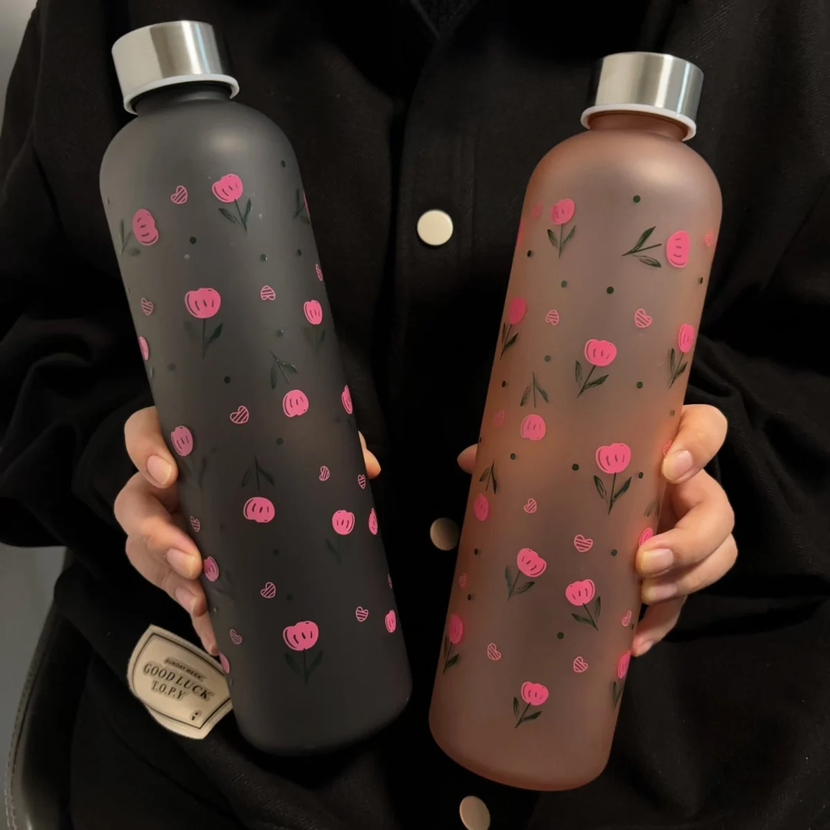 Botella de agua deportiva con estampado floral pequeño de 1000 ml: para actividades al aire libre, camping y picnics, regalos (amigos/estudiantes/paroles), C