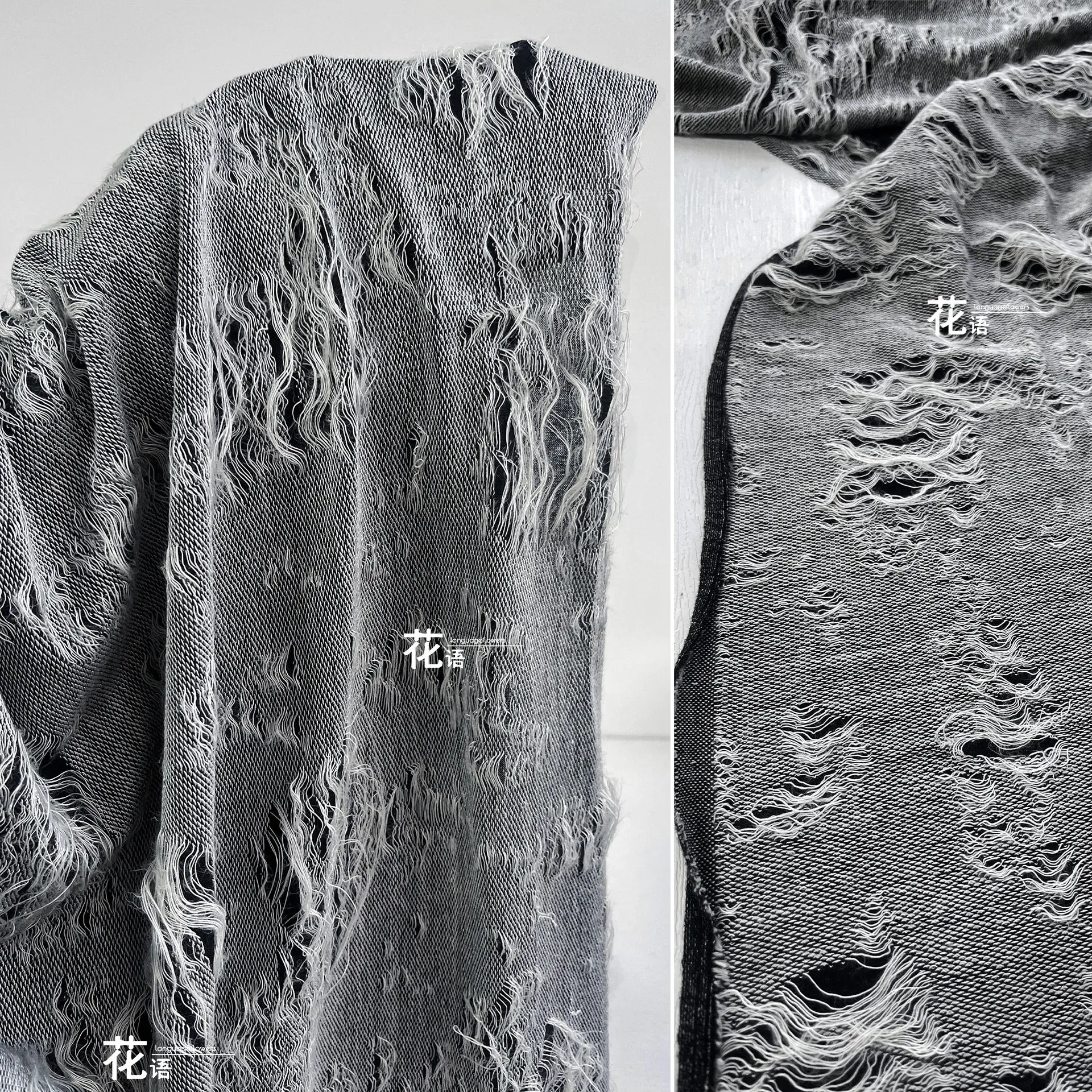 Distressed Brushed Knit Designer Fabric Loose Threads and Holes for Creative Clothing, Dressmaking and Decorative Crafts