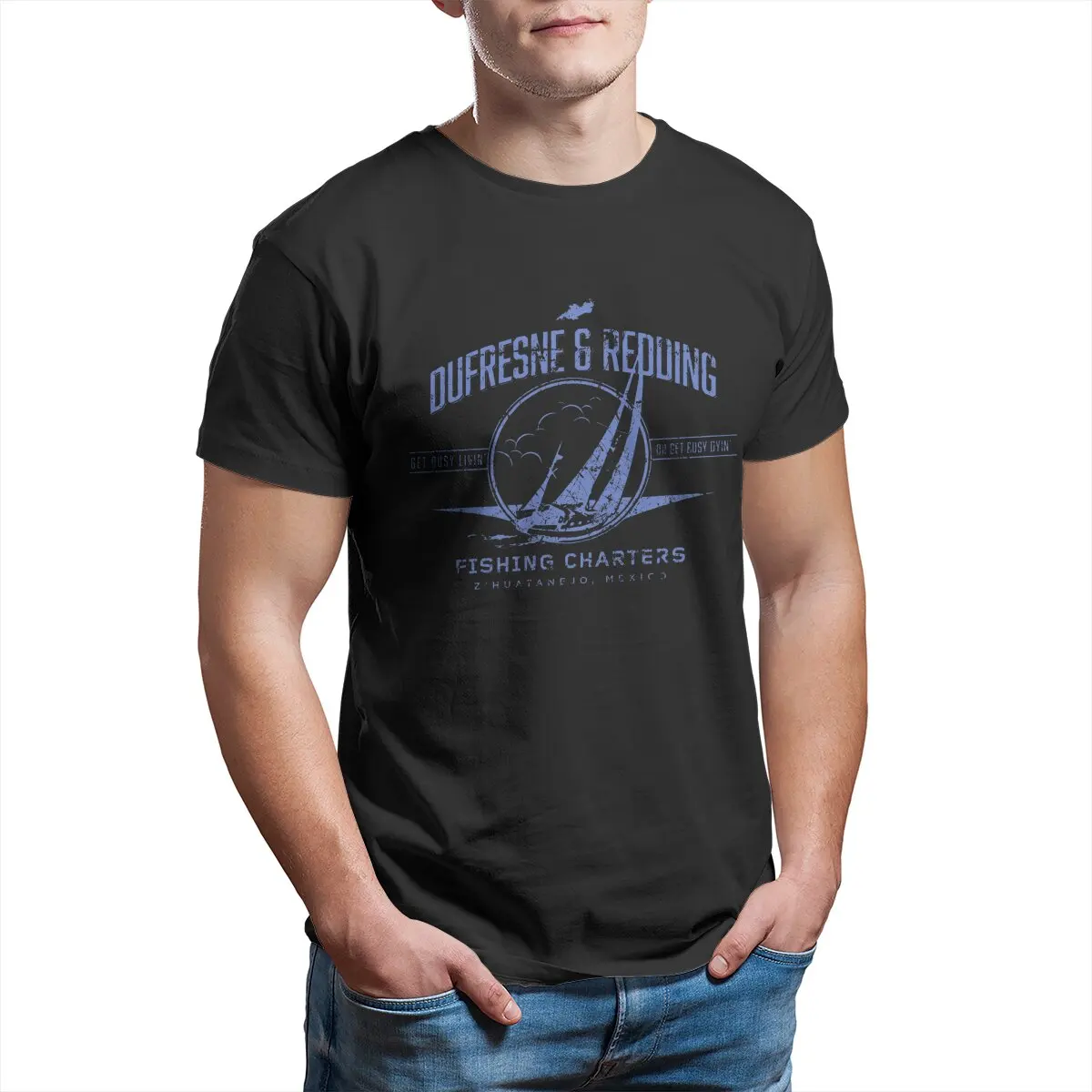 

Dufresne and Redding Fishing Charters funny T-Shirt for Men 100% Cotton vintage Men's clothing Large size Printed t-shirt