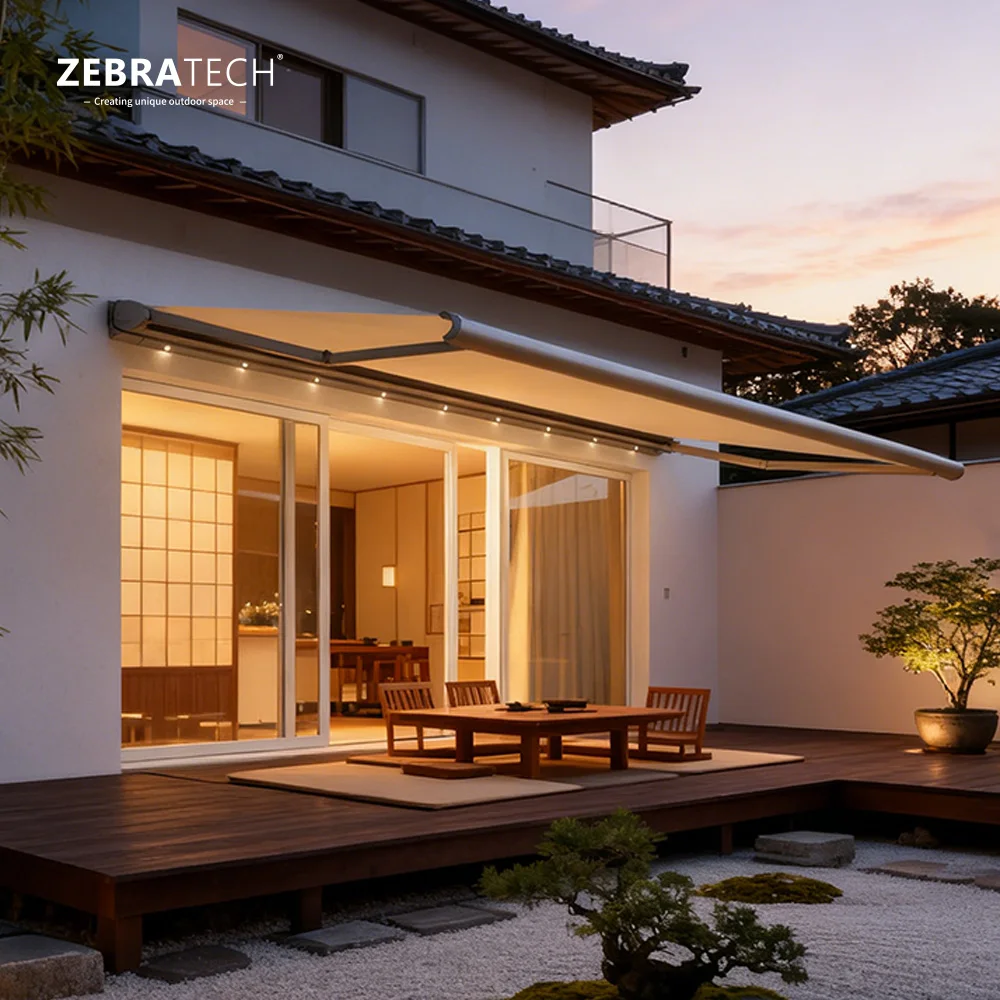 Electric Retractable Awning, Aluminum Motorized Sunshade Canopy, Remote Control Rainproof Patio Shade, Windproof Outdoor Shade