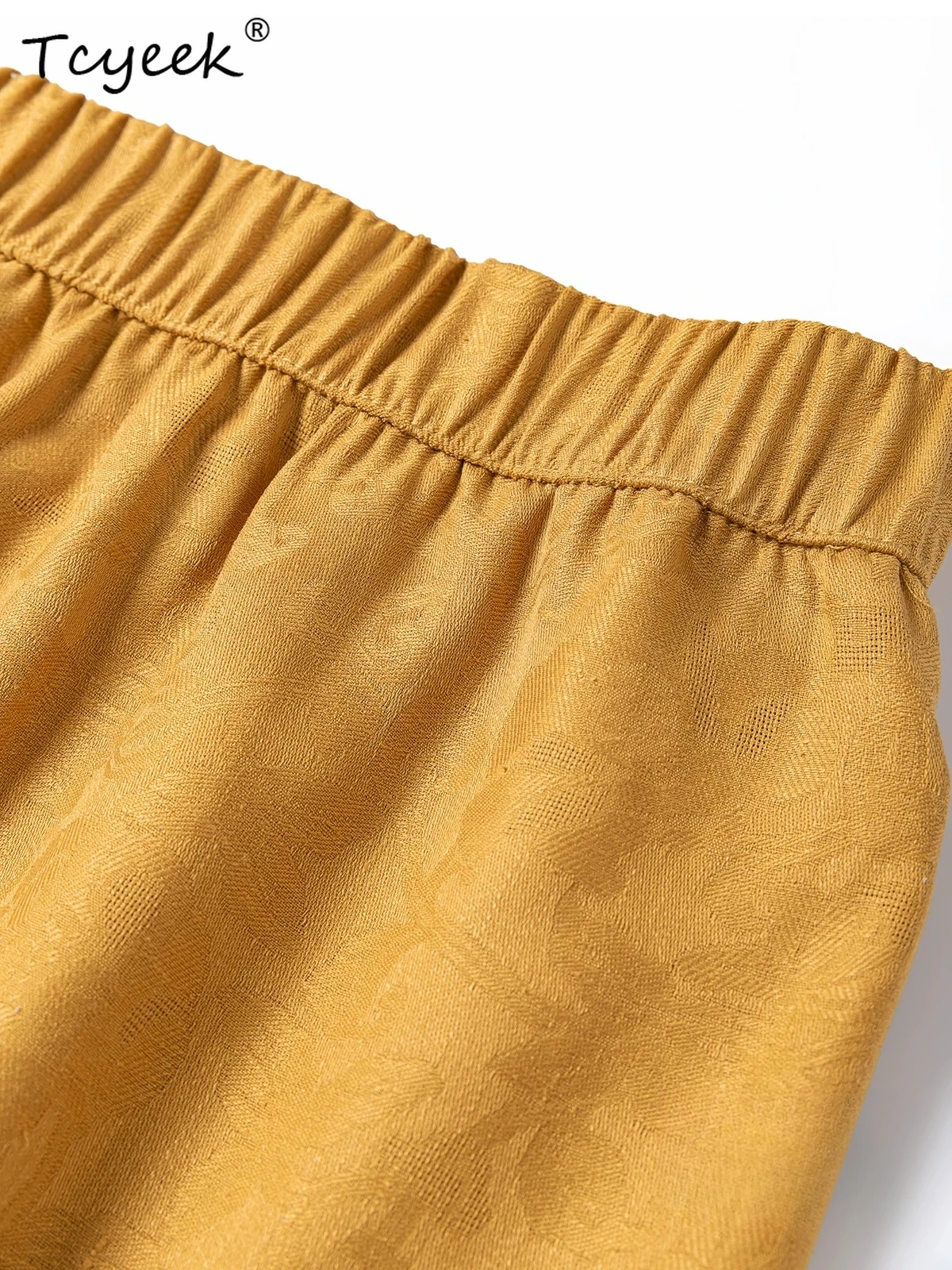 Tcyeek 100% Real Silk Women Long Skirts 2026 Spring New Arrive Side Slit Bright Yellow Skirt Ladies Clothing Faldones Para Mujer