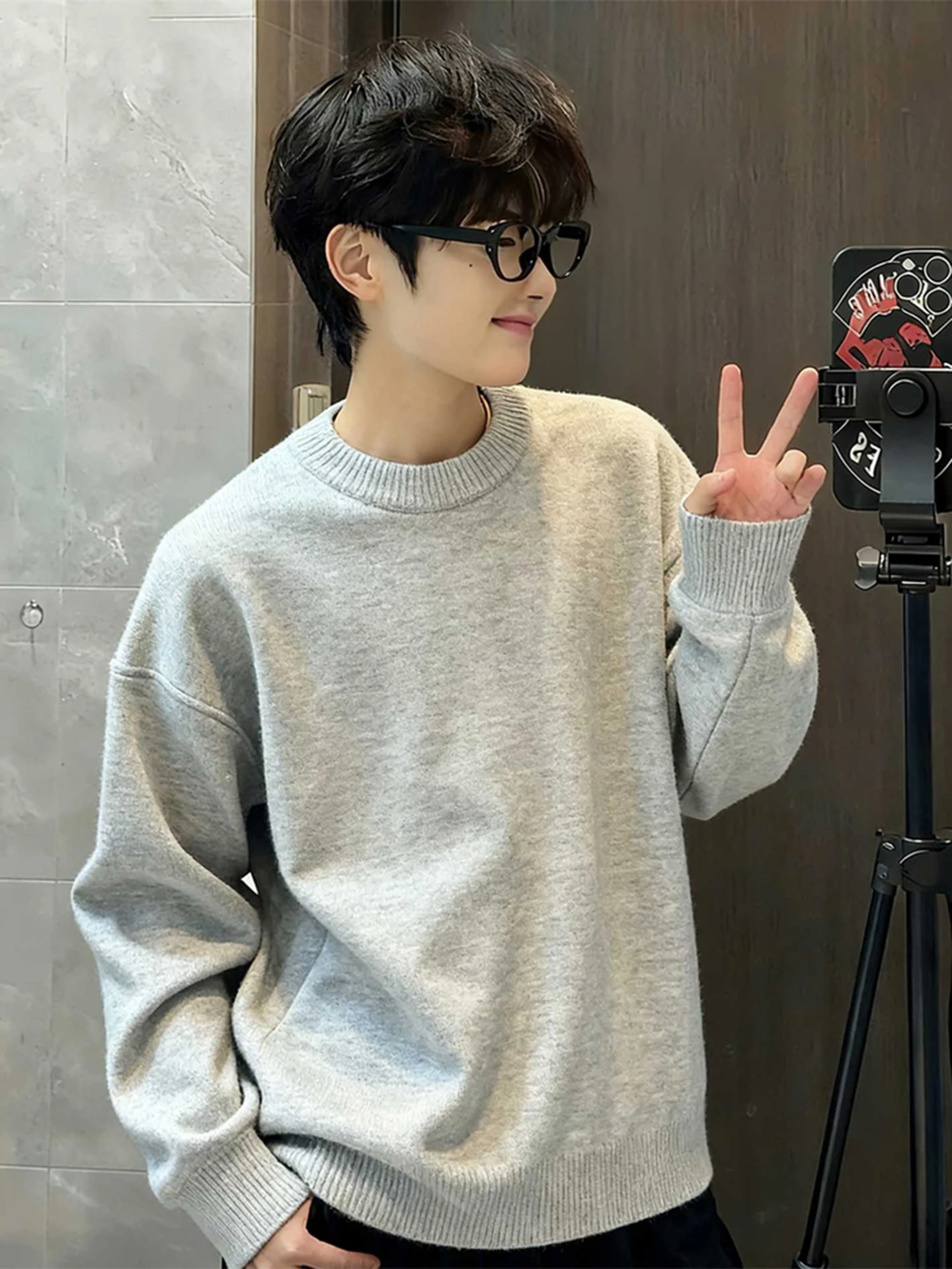 

Мужской теплый трикотажный свитер с начесом, повседневный, с длинными рукавами, для зимы