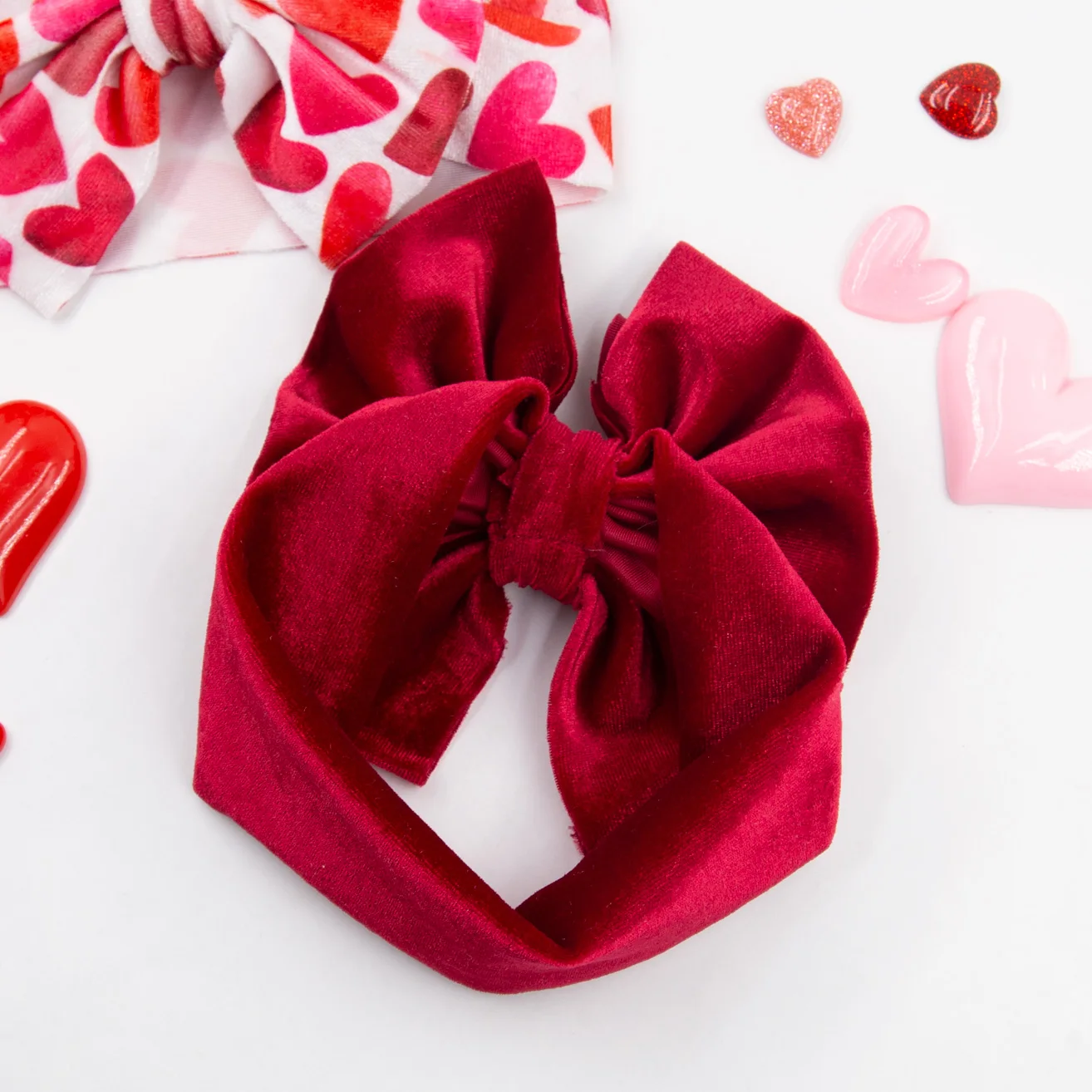 2Pcs/Lot Velvet Baby Valentine\'s Day Headbands Gift Photography Props Heart Shap Big Bows Hairbands Korean Kids Hair Accessories