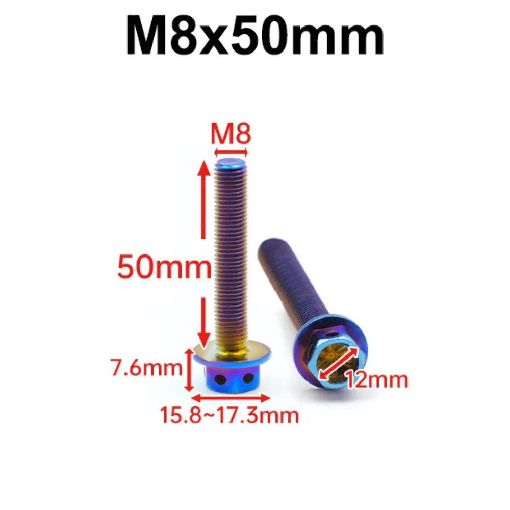 M6 M8 Titanium Bolt With Drilled Holes 10/15/20/25/30/35/40/45/50/60 Titanium Flange Blue Hex Head Screws Motorcycle