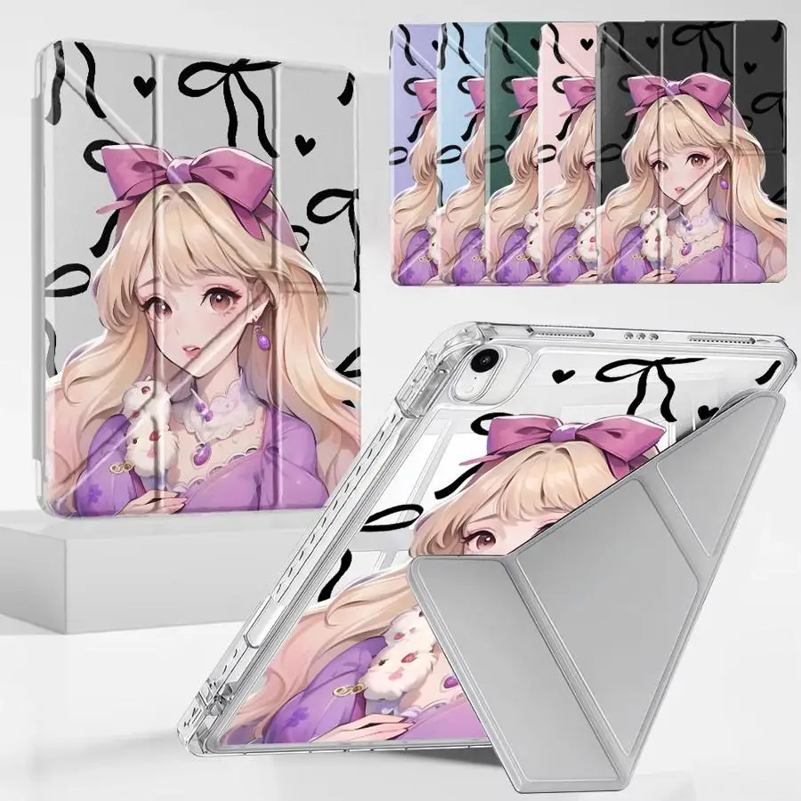 

Holder Cover Tablet Case For iPad Pro 11th 10th 9th 8th 7th 12.9inch Air 4 5 M3 M2 M4 11inch Pro 2025 Mini 6 7 Y-Fold Cute Girl