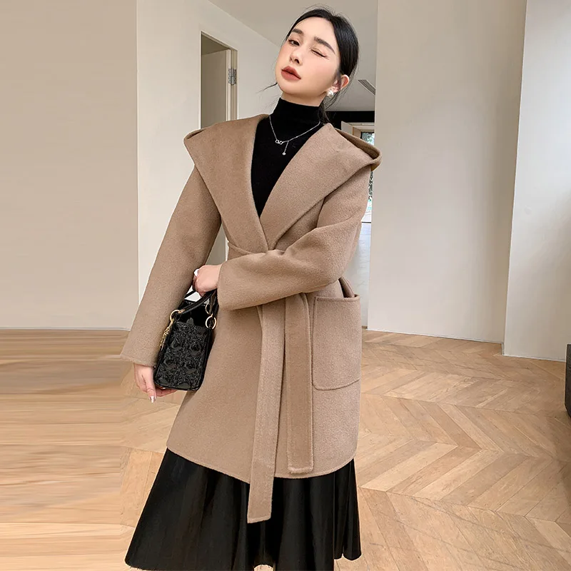 2025 Women's 100% Cashmere Thick Double sided Long Jacket Classic Multi functional Fashion Suitable for Business