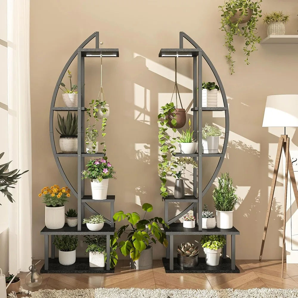 Plant Stand Indoor with Grow Light, 6 Tiered Metal Rack for Half Moon Large Lighted Plant Stands, 67'' Plant Holder Shelf