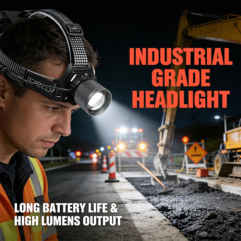 

White Light Long-range Strong Light Headlight USB Charging Digital Display Aluminum Alloy Head Lamp Ideal for Outdoor Camping