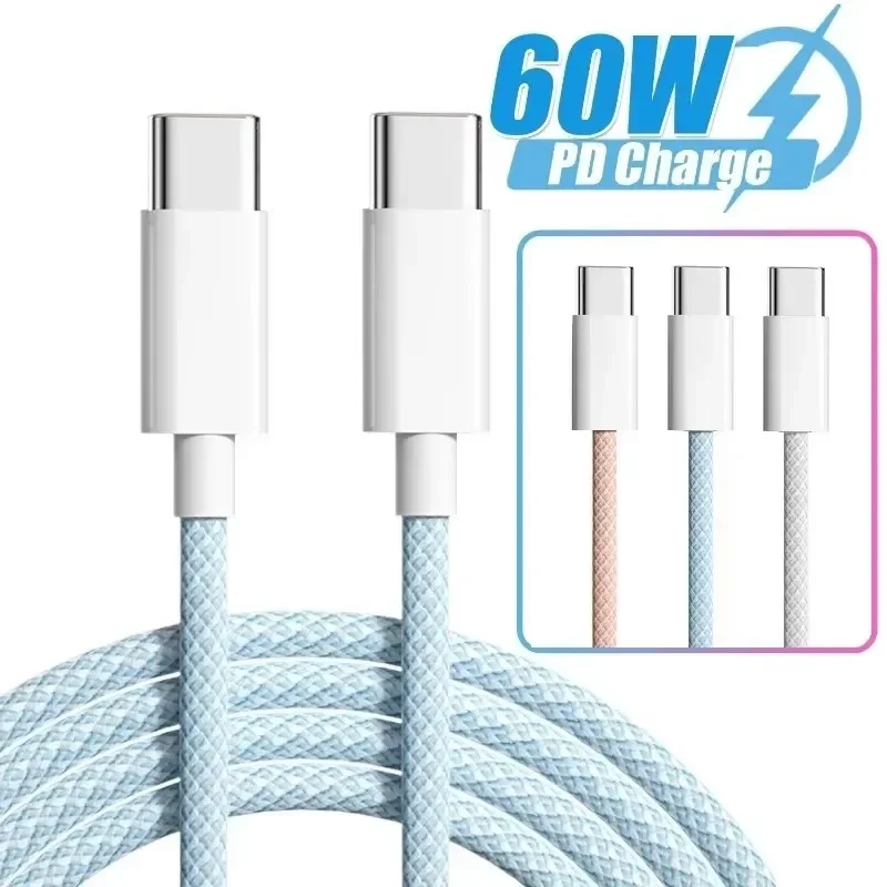 PD 60W USB C to Type C Cable Data Line For iPhone 15 16 Pro Max Xiaomi Samsung Fast Charging Cord Nylon Braided USB C Cables