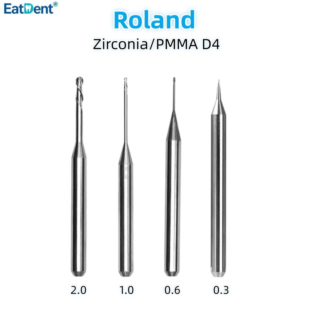Roland Dental Milling Burs for Zirconia Lithium Disilicate/Emax Metal PMMA D4/D3 DC Coating Dental Cutting Tool CAD/CAM System