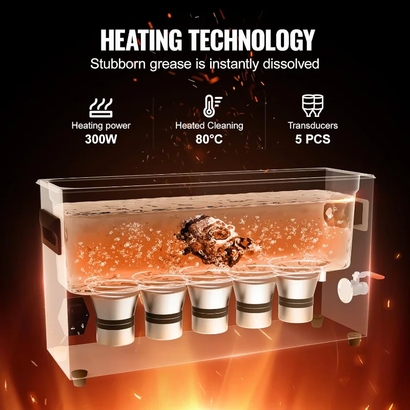 VEVOR 10L 소닉 건 클리너, 타이머 및 히터가 포함된 300W 전문 울트라 소닉 청소 기계, 40kHz 디지털 소닉 클리너