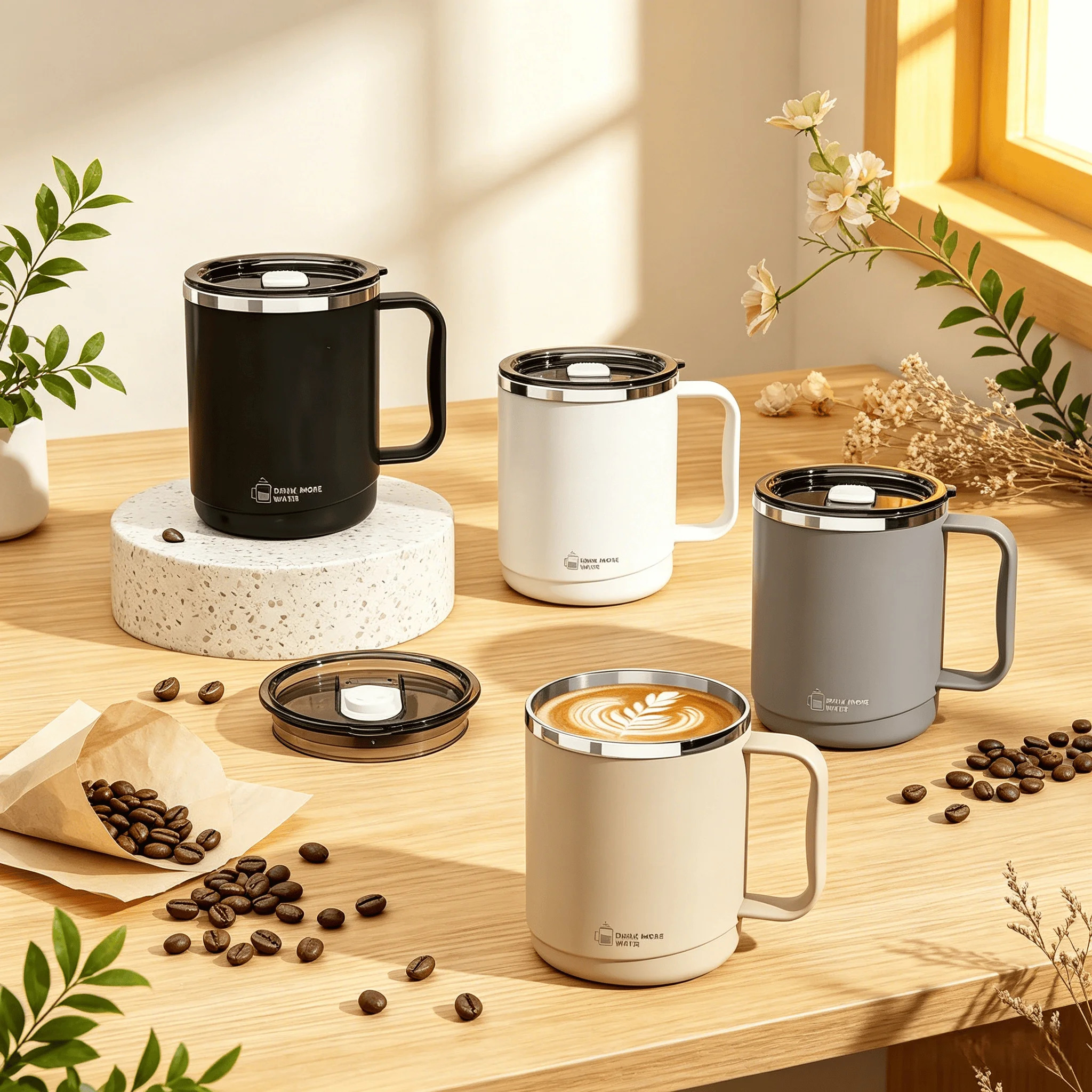 Mug with Lid, Stainless Steel Coffee Cup, High-Looking Office Thermos Cup for Men and Women, Suitable for Drinking Water and Brewing Tea