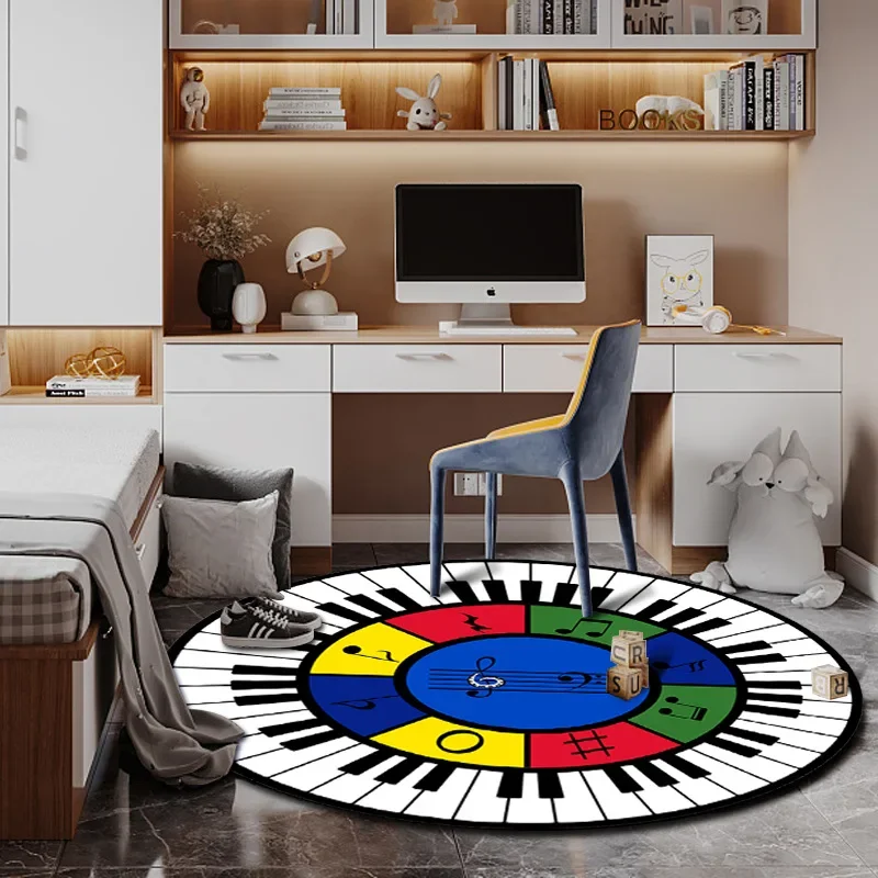 Creative Piano 3D Music Round Carpets for Living Room Bedroom Beside Chair Kids Baby Play Crawl Floor Rugs Soft Flannel Bath Mat