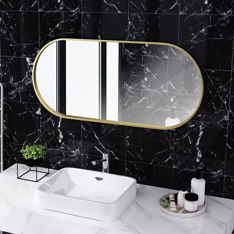 

Nordic simple gold modern decorative mirror wall-mounted toilet vanity mirror bathroom hanging mirror