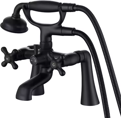 Deck Mount Tub Faucet Kit, 2 Hole High Flow Deck Mount Tub Faucet with Sprayer, 7" Center