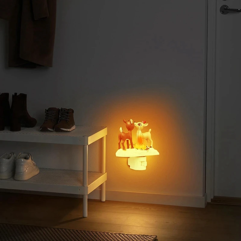 2 PCS Reindeer Campfire Nightlight Reindeer Night Light LED Faux Campfire Lamp Christmas Decor For Bedroom US Plug