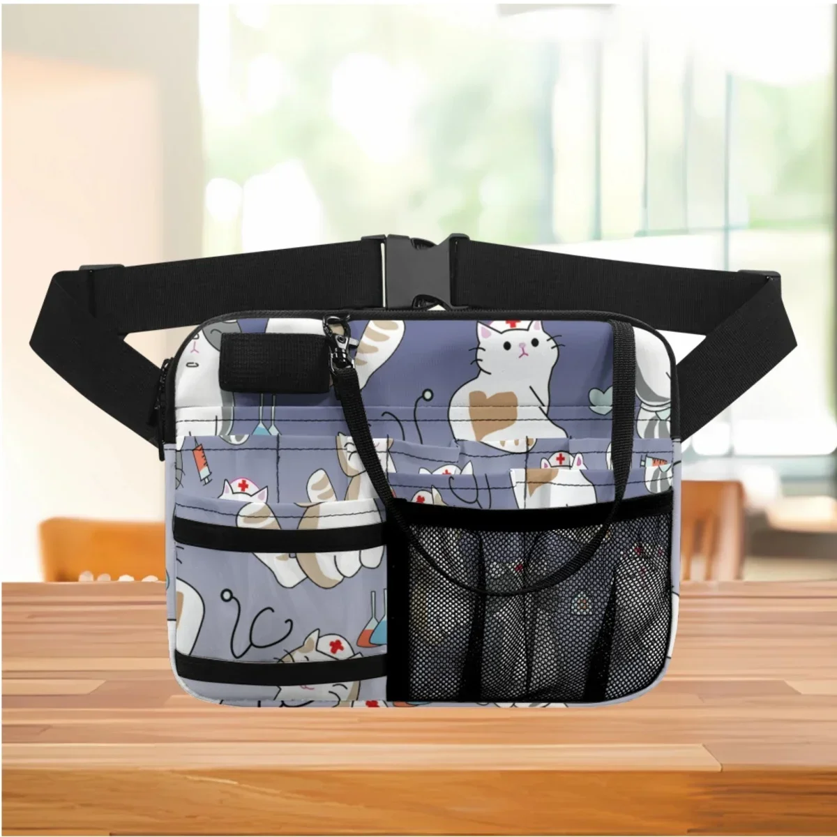 

Cartoon Nurse Cat Design Stylish Waist Bag for Stethoscopes Durable Emergency Supplies Medical Gear Multiple Pockets Fanny Pack