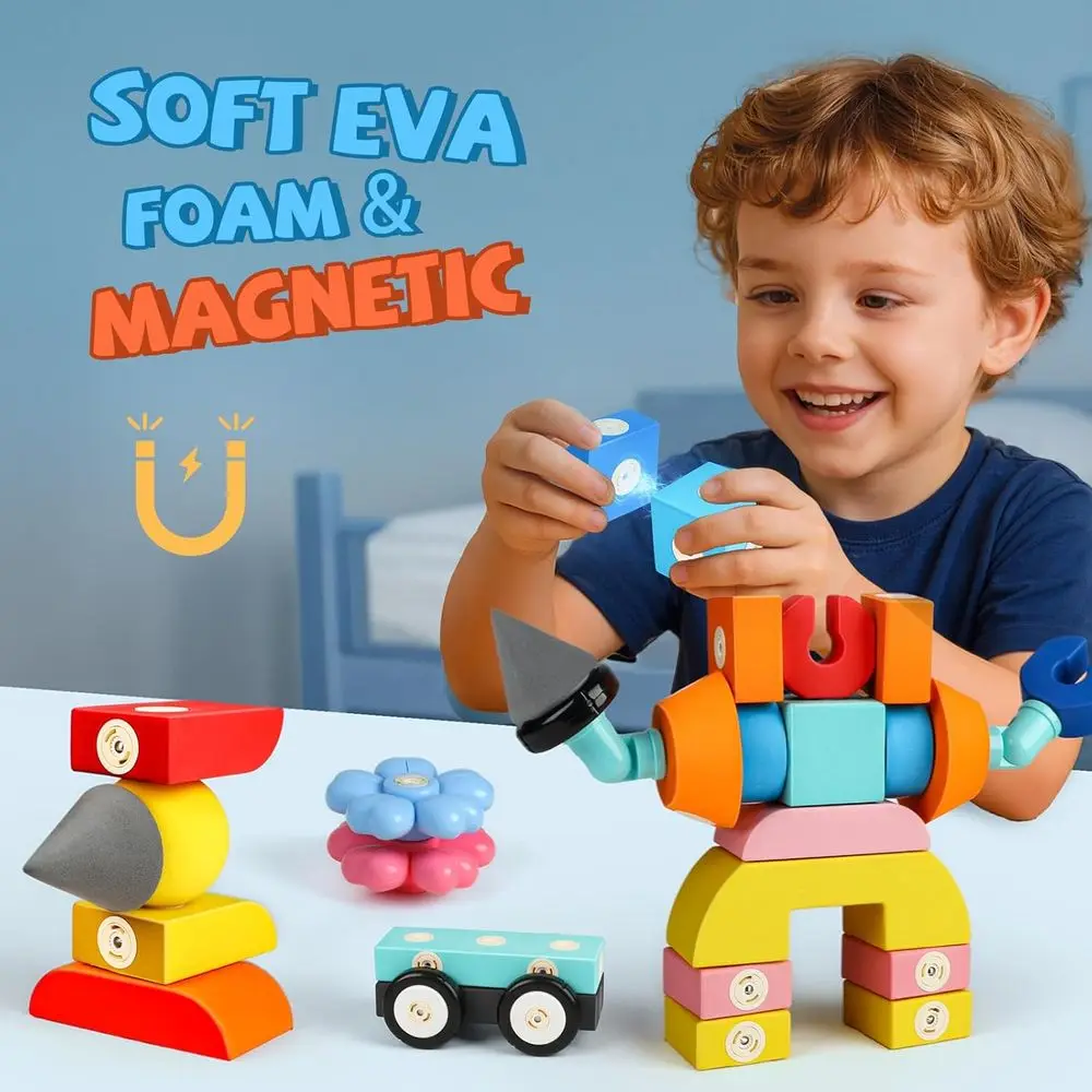 Soft EVA Foam Magnetic Building Blocks, 100 Pieces, Ideal for Toddlers 2-5 Years, Gift for Boys and Girls
