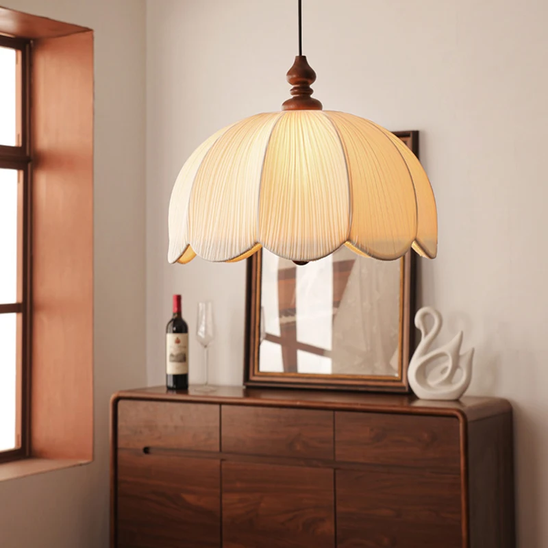 

Japanese Wabi Sabi Wood Art Fabric Pendant Light Living Dining Room Retro Cloth Droplight Home Decor Bedroom Lustre Hanging Lamp