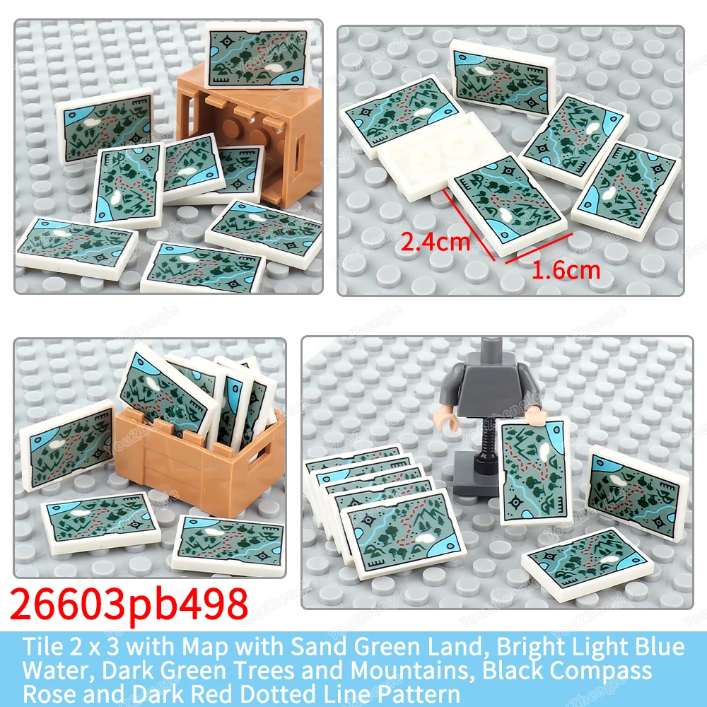 Land Water Mountain Printed Pattern Building Block 2x3 Tiles 26603 Parts Assembly MOC Figures Scene Equipment Model Gift Diy Toy