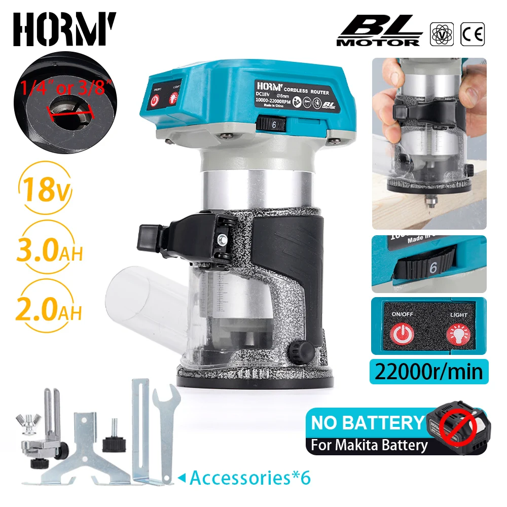 

18V Trimmer Brushless Trimming Machine Woodworking Electric Machine Wood Router Milling Engraving SlottingFor Makita Battery
