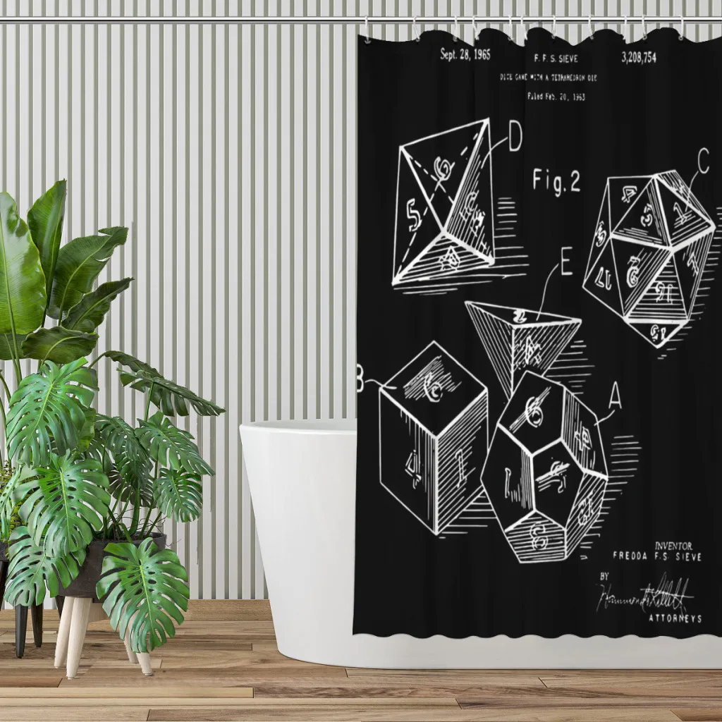 1963 D20 Dice Blueprint DnD Bathroom Shower Curtains  Waterproof Partition Unique Home Decor Bathroom Accessories