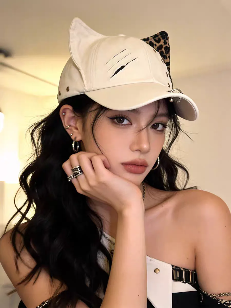 2026 Y2K Hot Girl Leopardenmuster Jeans Kaninchenohren Cowboy Baseballkappe Washed Hip Hop Cap Damen Herren Party Team Baseballkappe