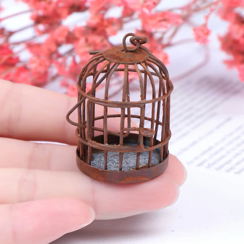 1Pc Dollhouse Miniature Metal Bird Cage Model 1:12 Mini Birdcage Ornament Doll House Decor Accessories