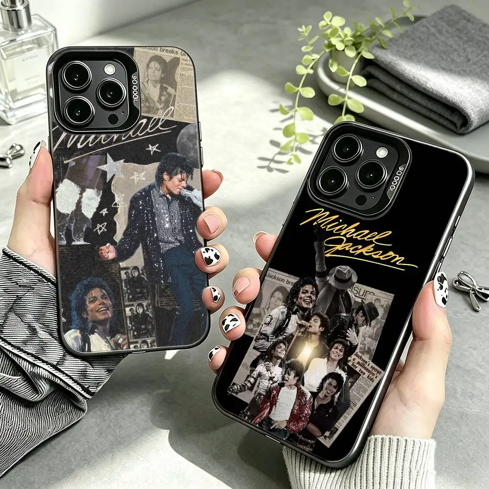 Coque de téléphone Michael Jackson, artiste et chanteur légendaire, pour iPhone 17, 16, 15, 14, 13, Plus, Pro Max, XS, avec intérieur plaqué argent coloré.