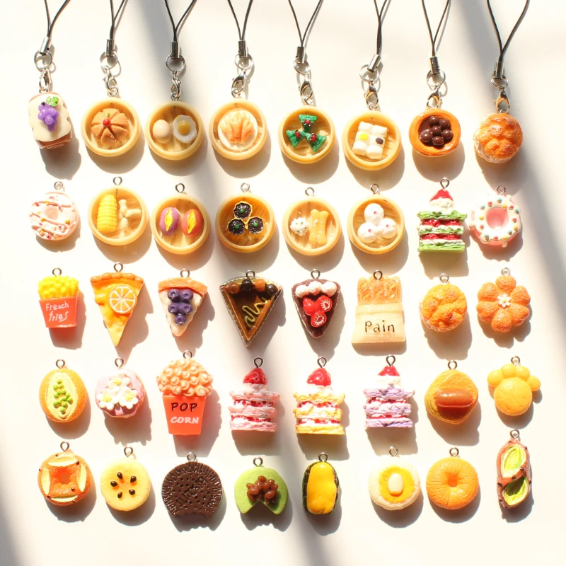 Mini Cake Ice Cream French Fries Bread Phone Pendant Huawei IPhone Samsung Mobile Case Strap Keychain Backpack Hanging Wholesale