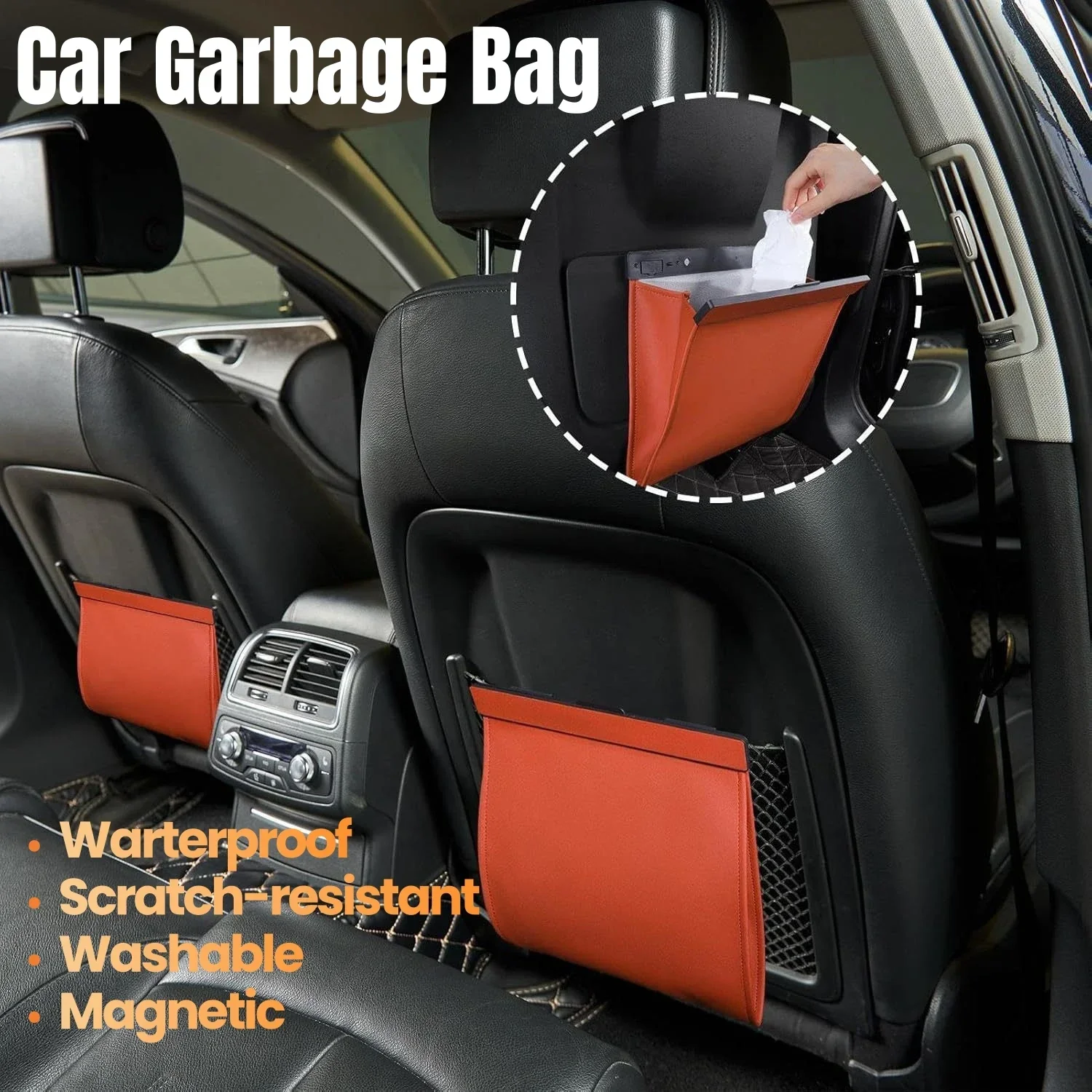 1/2PCS Leather Car Garbage Bag Seat Back Garbage Storage Bag Hanging Trash Pouch Folding Trash Can for Vehicle