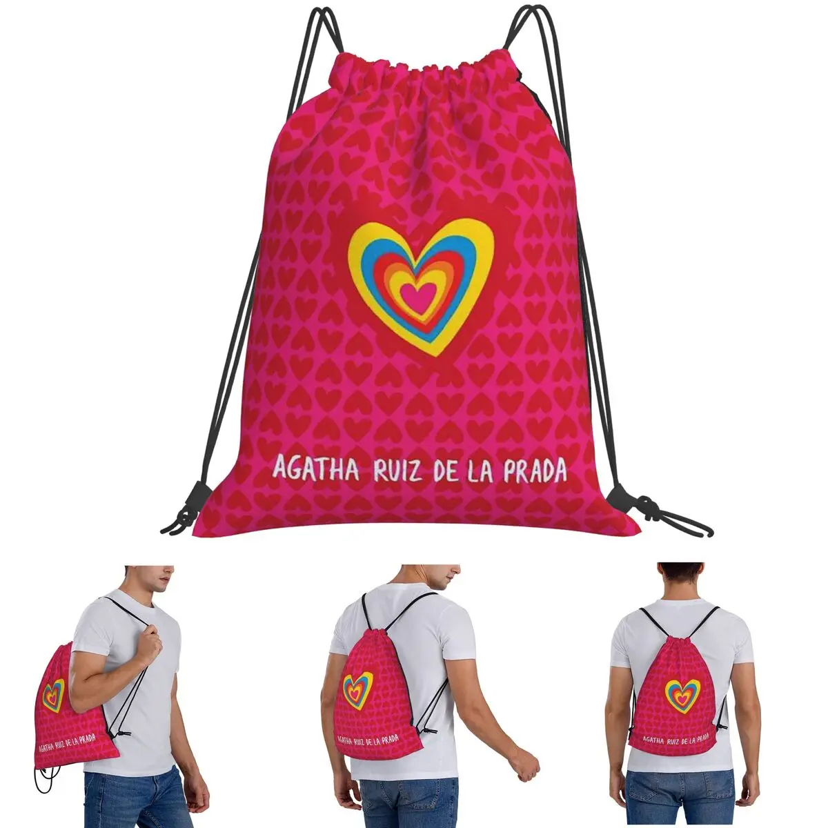 Mochilas con patrón Agatha Ruiz-De La-Prada, bolsas portátiles con cordón, bolsa de almacenamiento, bolsas para libros para hombre y mujer, escuela