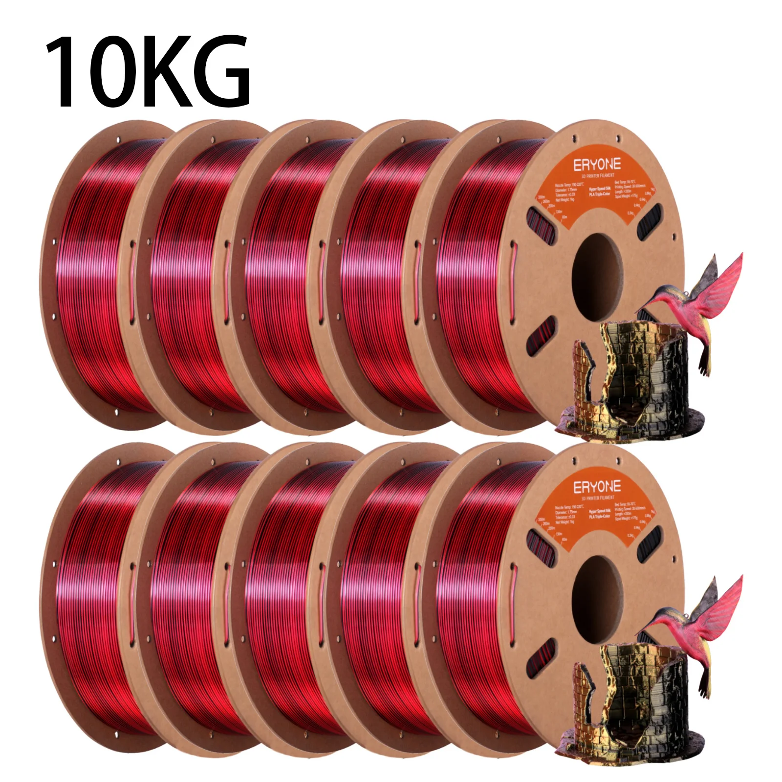 

Филамент ERYONE 10 кг Hyper Speed Triple Color Silk PLA для 3D-принтеров, гиперскоростной, с коэкструзией, блестящий