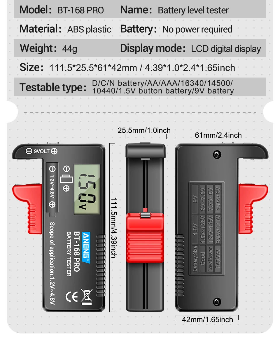 ANENG 168 PRO Batterietester Kapazitätsanzeige Batteriestandsanzeige Universeller Tester Lastanalysator Lithium-Knopfzellen 18650 Tester – Detail 12