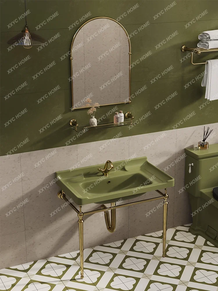 Coran Grass Green Bathroom Retro Washbasin Household Bracket Wash Basin