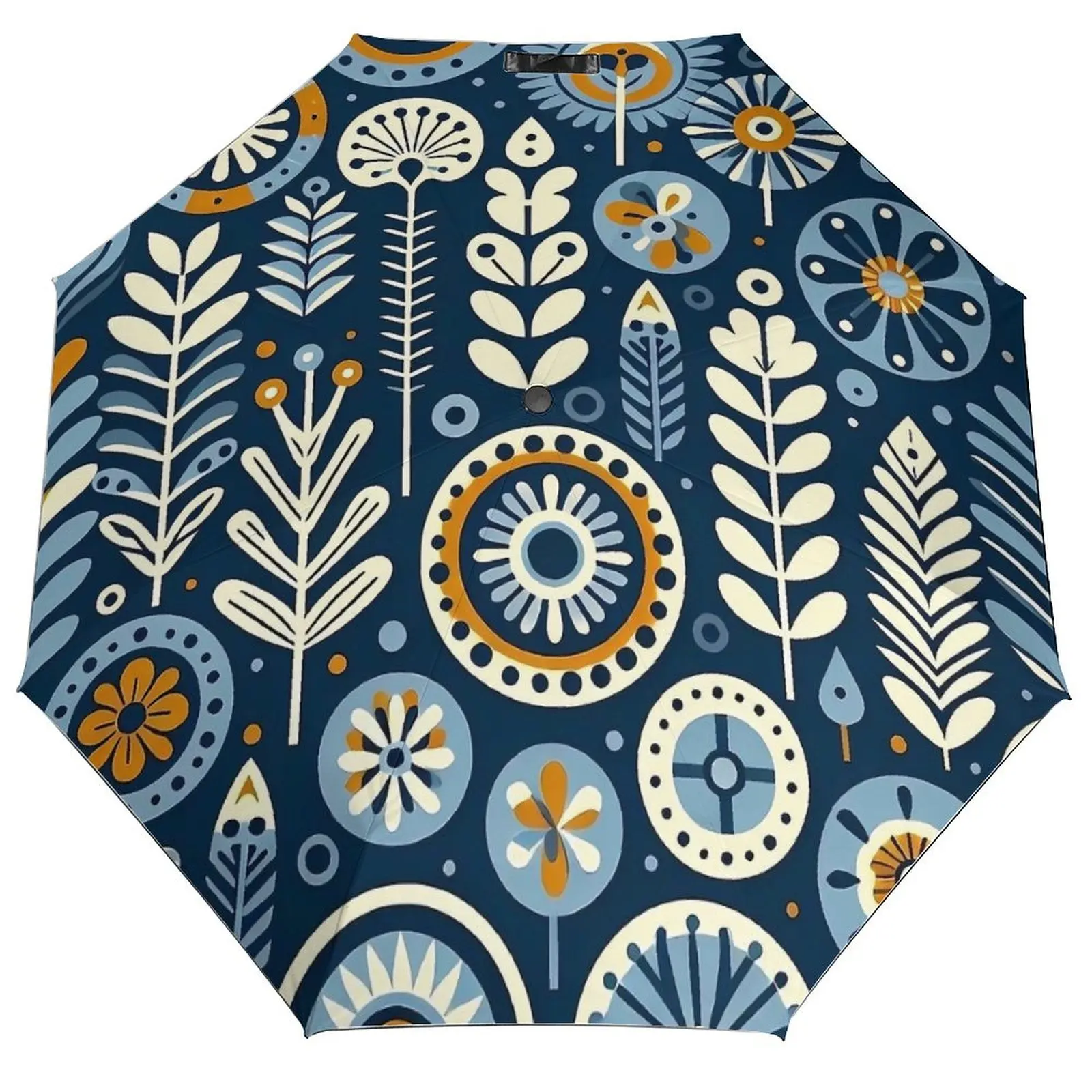 

Fold Umbrella Folk Art Floral UV Protection Umbrella Women Men Blue Print Automatic Sunshade Beach Stylish Umbrellas