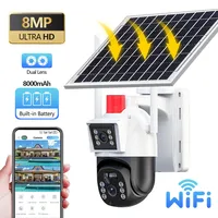 Outdoor Video Surveillance Solar Camera WIFI SIM 8MP Dual Lens, V380 360 PTZ 8000 mAh Battery Wireless Night Vision