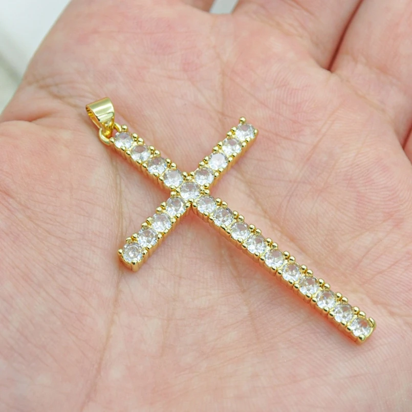 

1Pcs Jesus Christian Pendant Invisible Setting Copper Crisscross Cross Cubic Zirconia Gold Color Jewelry Special Gift