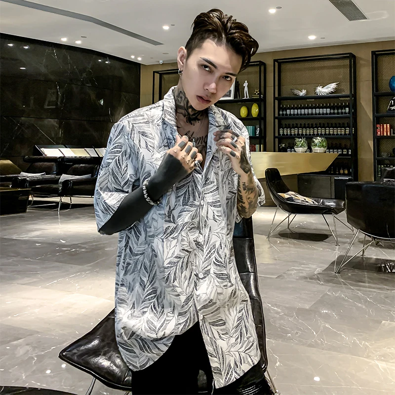 

Premium Feel Summer Le Print Casual Loose Men's ort Sve irt Youth Trend Breathable Polyester Fiber Cuban Collar