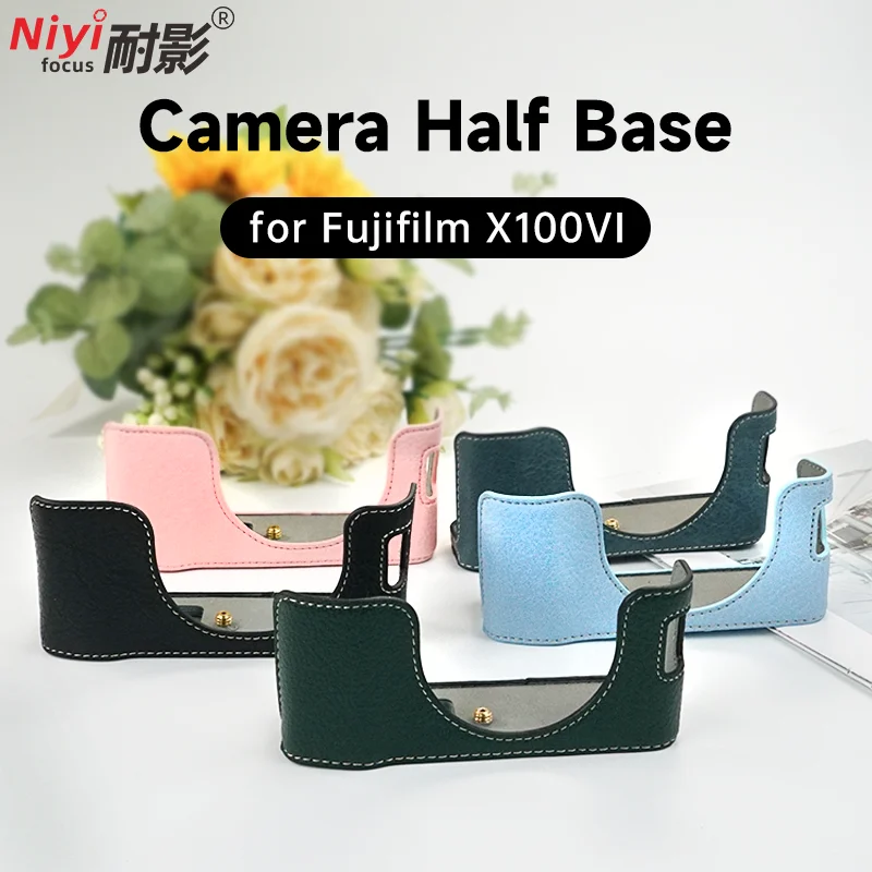 Camera Half Base Bag for Fujifilm X100VI Digital Camera Lychee Pattern Protective Case Scratch-Resistant and Shockproof